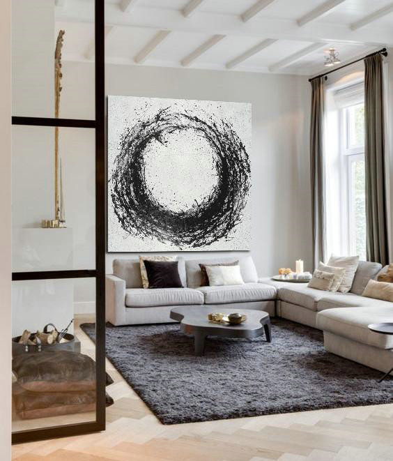 Extra Large Textured Painting On Canvas,Oversized Minimal Black And White Painting,Big Canvas Painting #F9P1